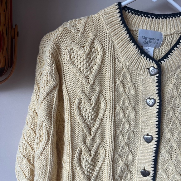 Vintage Butter Yellow Coquette Heart Knit Christopher Banks Sweater Cardigan S - Picture 2 of 8